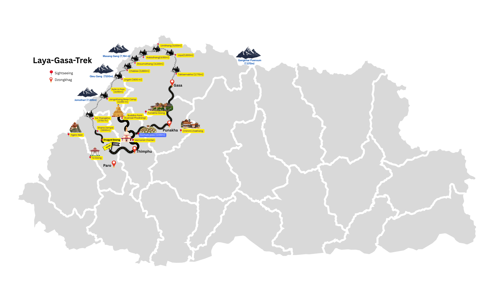 Laya-Gasa-Trek map
